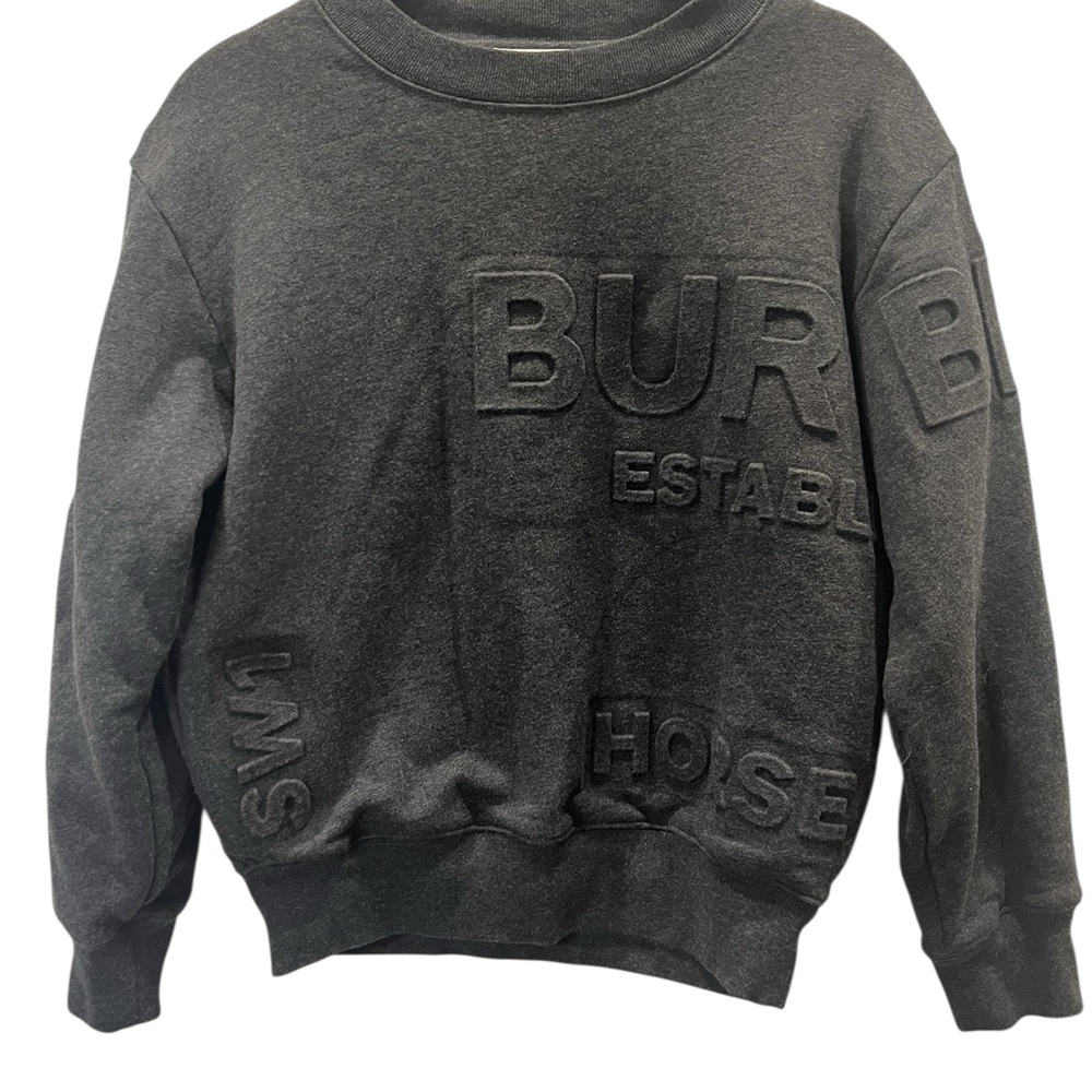 Burberry Boys Alven Horseferry Embossed Charcoal Gray Sweatshirt Size 10